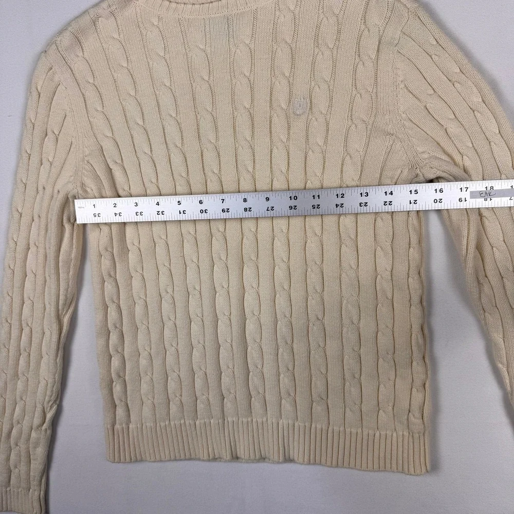 Chaps Turtleneck Sweater Womens Medium Cream Cable Knit 100% Cotton Long Sleeve